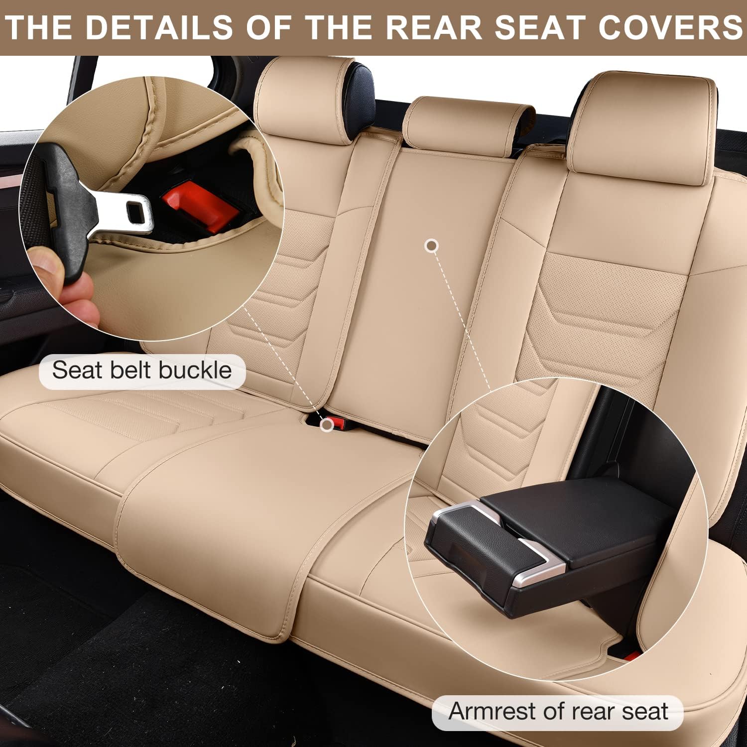 TIEHESYT Beige Car Seat Covers Front Pair, Breathable Leather Automotive Front Seat Covers & Headrest for Comfortable Driving, Compatible with Most Cars Sedans SUV Pickup Trucks