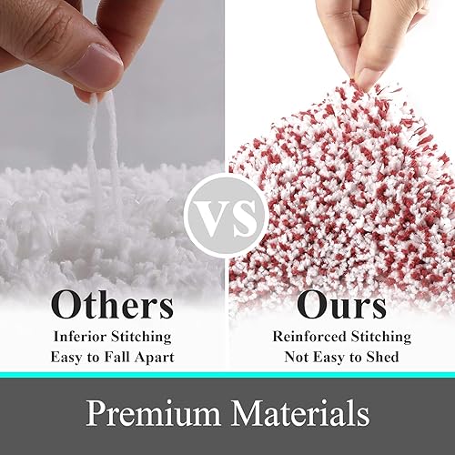 Miniatura 6 de Vaukki Juego de 2 alfombras de baño suaves de lujo, antideslizantes, lavables, de felpa, peludas, absorbentes, a rayas, para bañera, baño y ducha