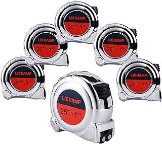 LICHAMP Tape Measure 25 ft with Magnetic, 6 Pack Bulk Easy Read Chrome Measuring Tape Retractable with Fractions 1/8, Measurement Tape 25-Foot by 1-Inch, Round