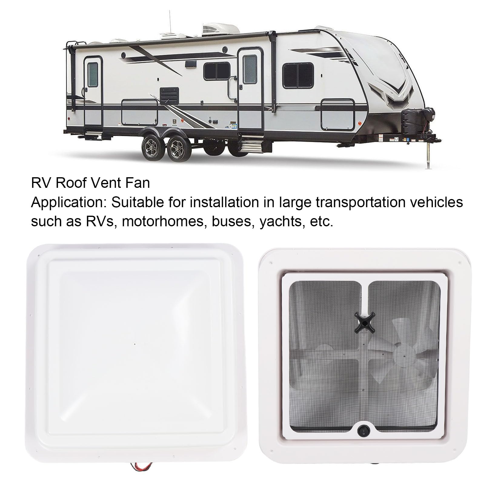 Luocute 340 X 340 Mm Wohnmobil-Dachlüfter, Weißer 12-V-Abluftventilator für Wohnmobilanhänger, ABS-Material, Wasserdicht, Einweg-Lüfter mit Maschensieb