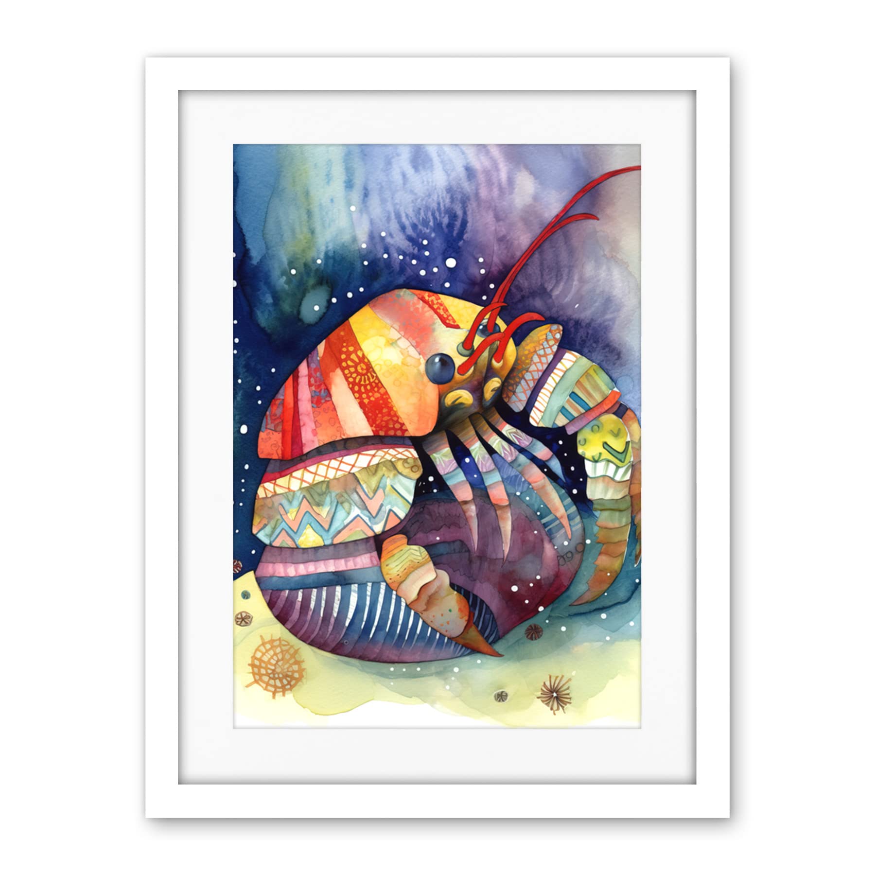 Artery8 Hermit Crab Folk Art Watercolour Painting Artwork Framed Wall Art Print 18X24 Inch
