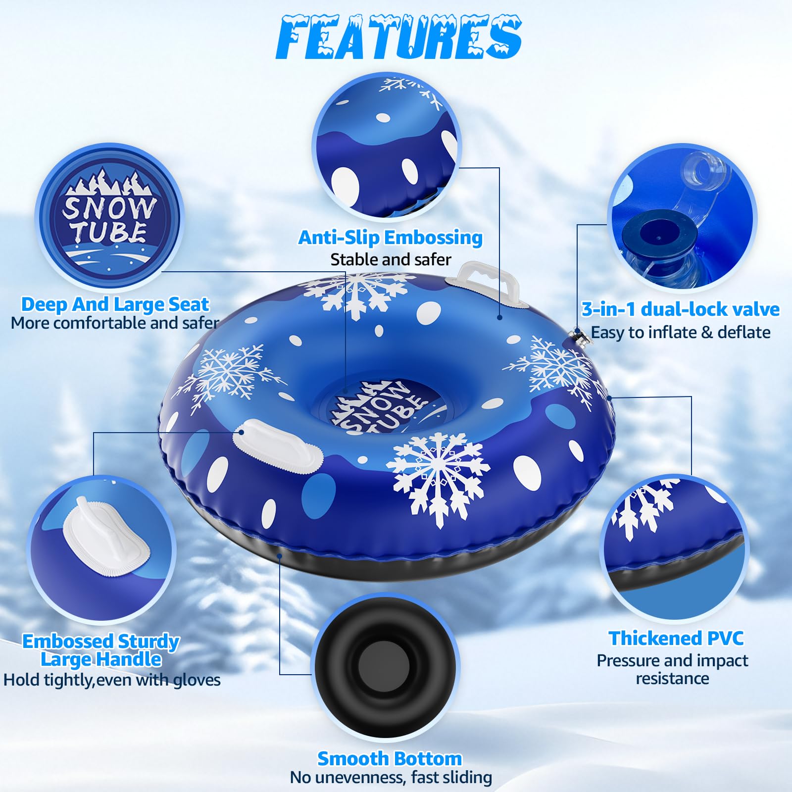 39'' Snow Tube Sled, 3Pack for The Whole Family Inflatable Snow Sled for Kids and Adult, Thickened Heavy Duty Sleds for Snow with Handles, Outdoor Winter Snow Toys for Boys Girls Tubing Sled Gift Set