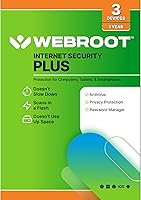 Vista 1 de Webroot Internet Security Plus Antivirus Software 2026 3 Device 1 Year Keycard for PC/Mac/Chromebook/Android/IOS + Password Manager Packaged
