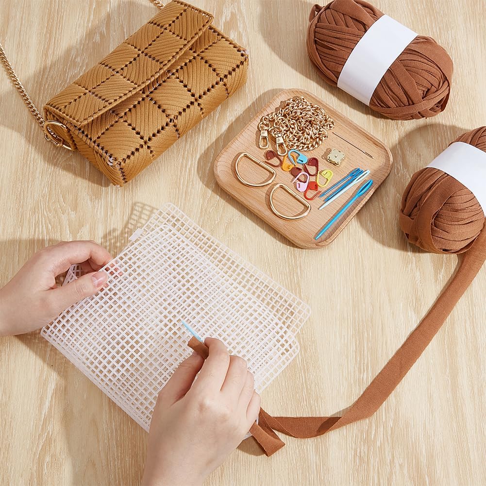 FREEBLOSS Mesh Plastic Canvas Bag Kit Needlepoint Craft Kit with Video Tutorials Blank Mesh Canvas Sheets Embroidery and Crochet Projects for Handbag Making