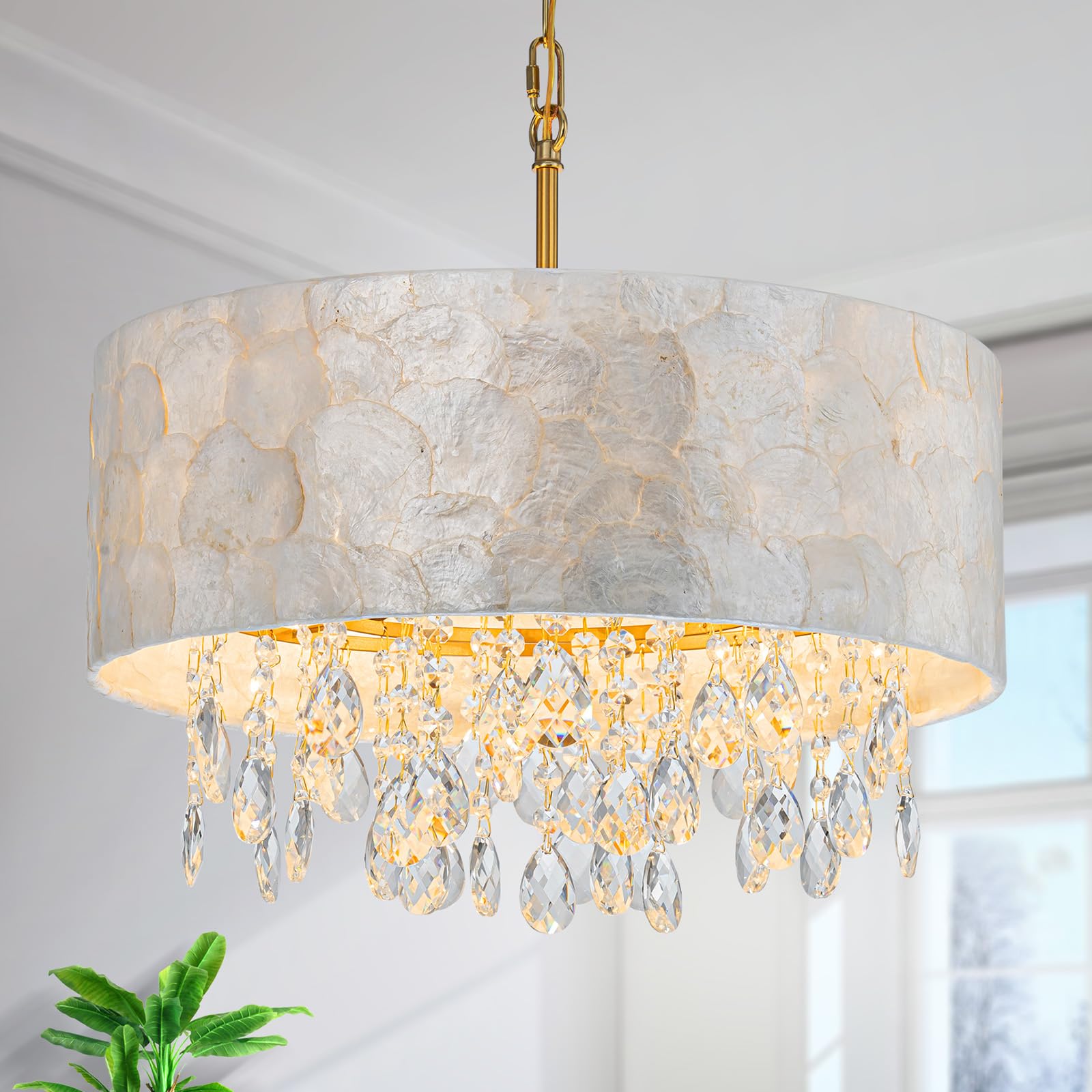 chamaページ LumFurn 4-Lights Drum Capiz Shell Crystal Chandeliers