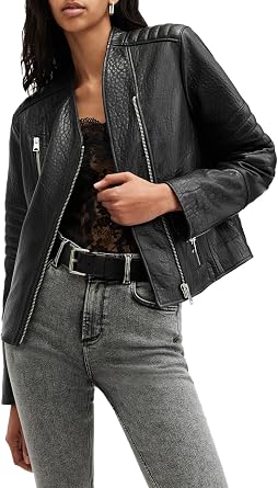 AllSaints Womens Cawley Leather Biker Jacket