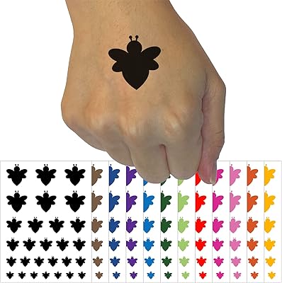 Cute Bumble Bee Solid Temporary Tattoo Water Resistant Fake Body Art Set Collection - White (One Sheet)