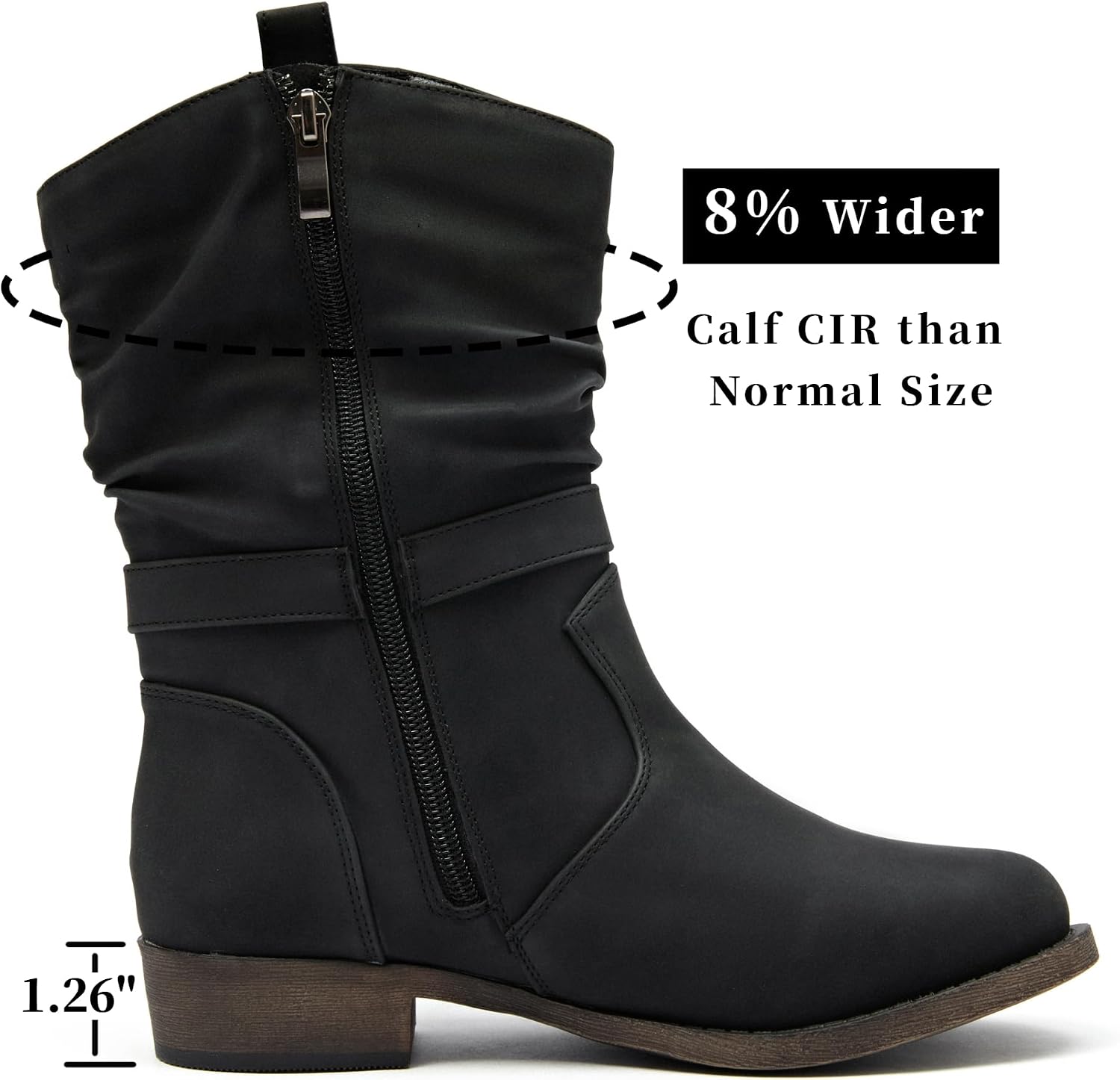 Veittes Women's Low Heel Mid-Calf Cowboy Zip Booties.
