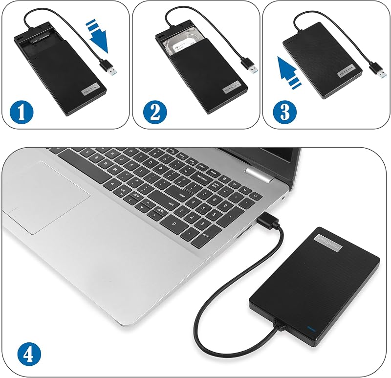 GINTOOYUN 2,5" HDD/SSD Külső Ház - USB 3.0 Szuper Gyors SATA III Merevlemez Tok Laptophoz és PC-hez, LED Kijelzővel, Fekete