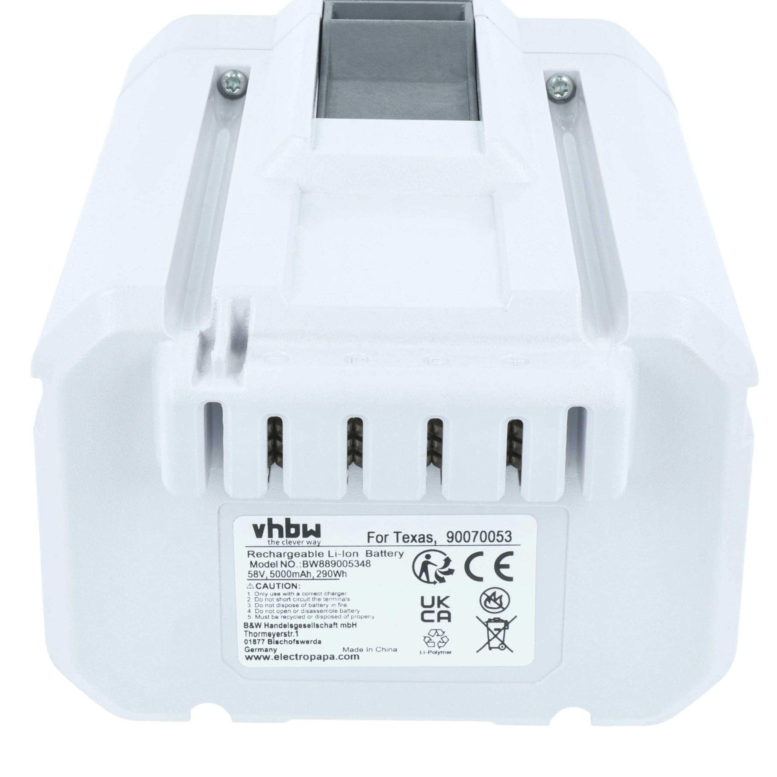 vhbw Akumulator kompatybilny z Texas HTZ5800, CSZ5800, GTZ5800, BCZ5800, BMZ5800, kosiarka elektryczna (5000 mAh 58 V litowo-jonowa)