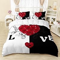 Vista 104 de AILONEN Juego de funda de edredón de rosas rojas tamaño Queen, juego de ropa de cama 3D con rosas rojas aceitadas para niñas, funda de edredón