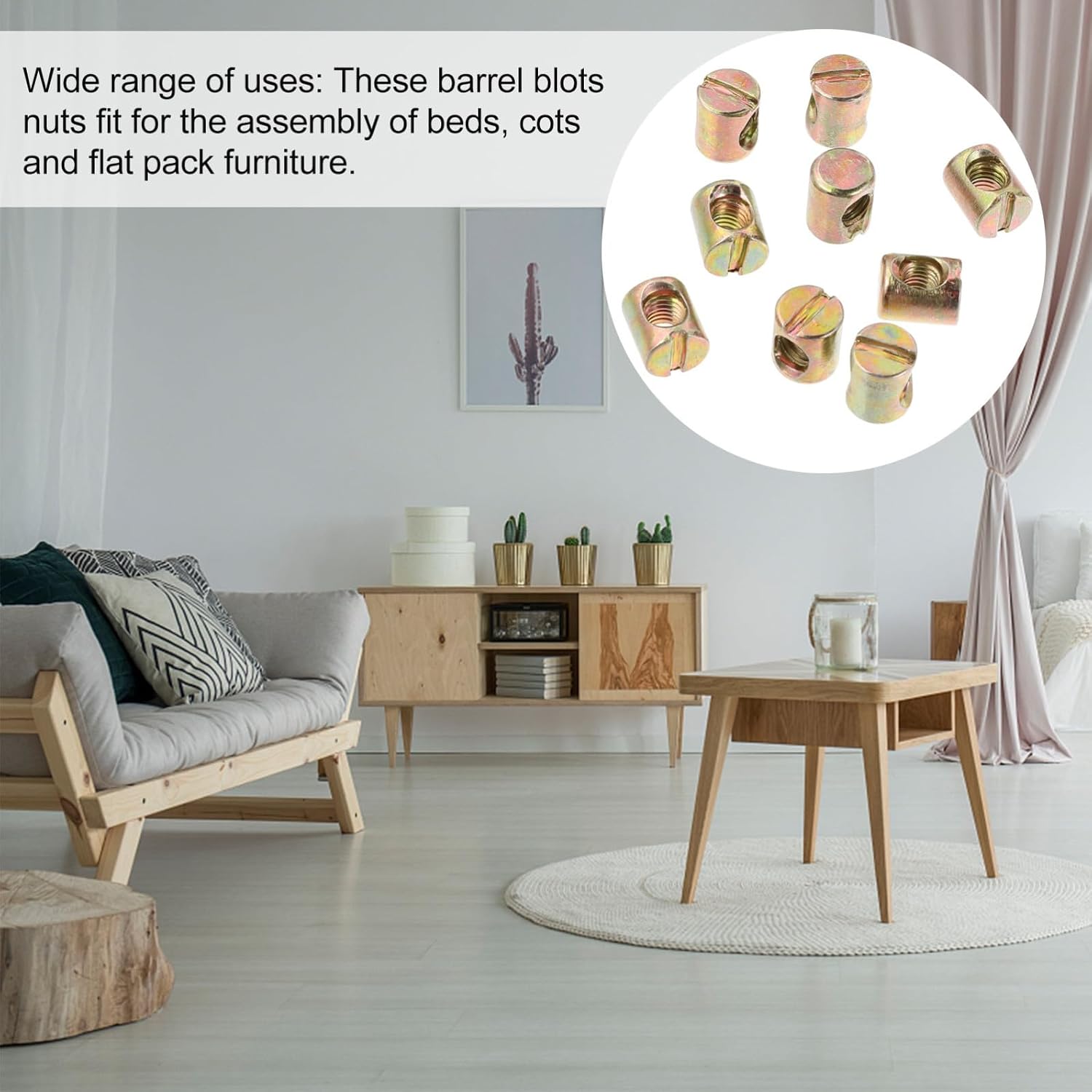 55pcs Cross Dowels Slotted Barrel Nuts for Furniture Chairs and Cots, Iron Material with Shockproof and Anti-Rust Features, for Furniture Assembly