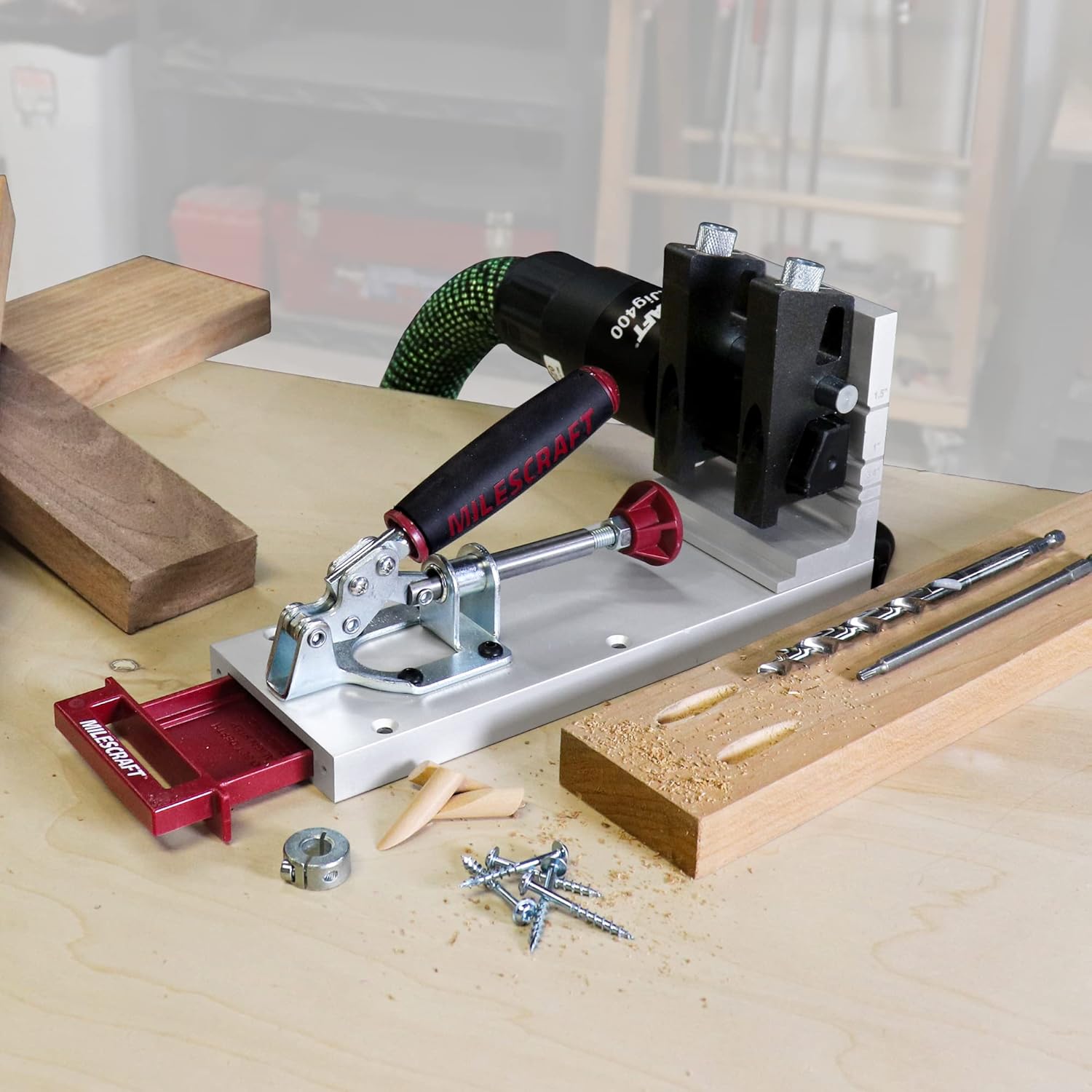 Milescraft 1327 Pocket Jig 400 – Self-Clamping, Heavy-Duty, All-Metal Pocket Hole Jig. Complete Kit with Bit, Driver, and Screws