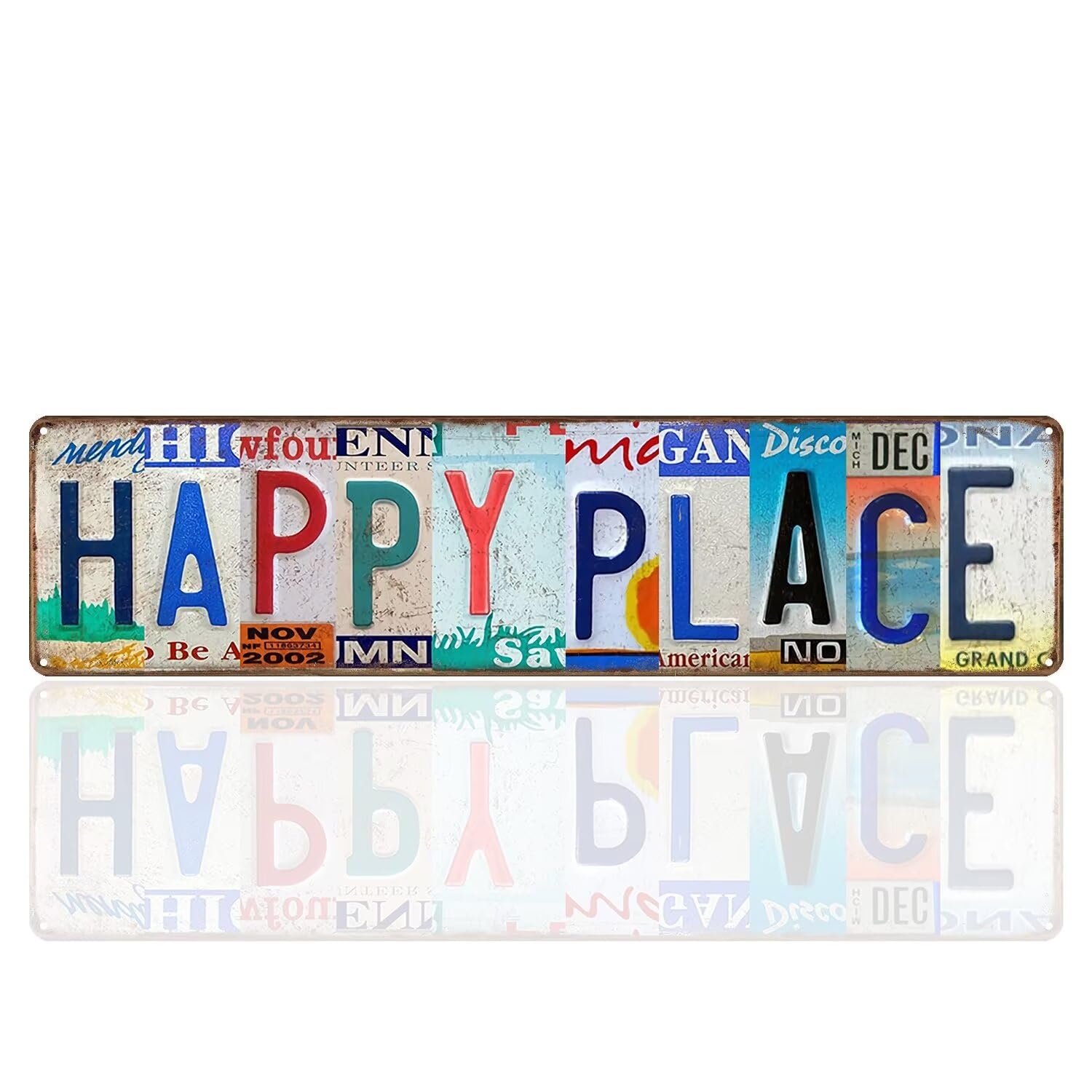 peiyeety Vintage Metal Tin Sign Decorative Wall Art Happy Place Themed Sign, Rustic Style, Durable Waterproof Rustproof, For Home, Home Decor, Family, Easy To Mount, 4x16 Inch