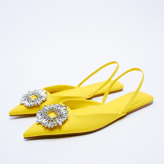 Amazon.com | keleimusi Flat Slingback Mules with Rhinestone Embellished  Pointy Toe Shoes | Flats