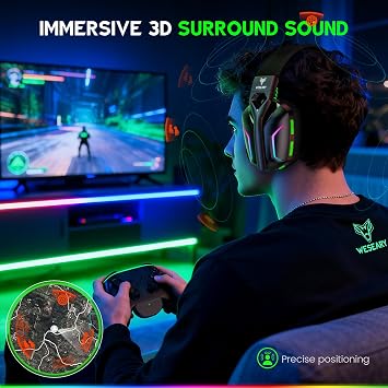 WESEARY Wireless Gaming Headset for Xbox Series X|S, 2.4GHz Ultra-Low Latency Headset with Noise Cancelling Mic for PC, PS5, PS4, Switch, Mac, 3D Surround Sound, Bluetooth 5.4, 50H Battery, 2 Pack