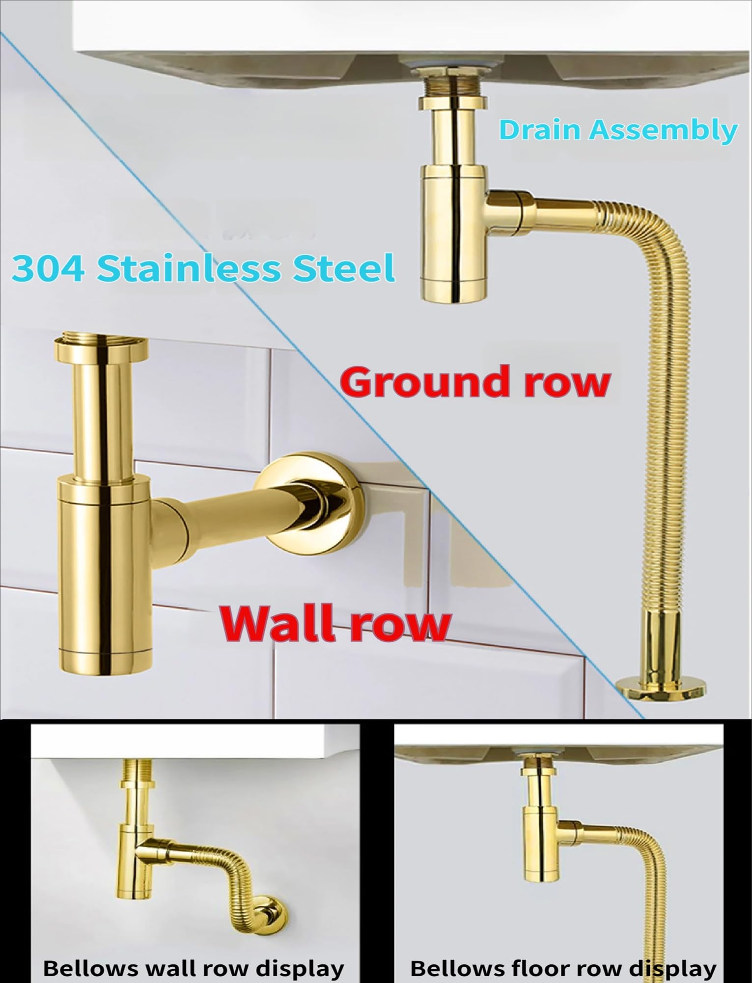 Kit de desagüe de fregadero de baño de acero inoxidable, tubo flexible de altura ajustable para lavabo
