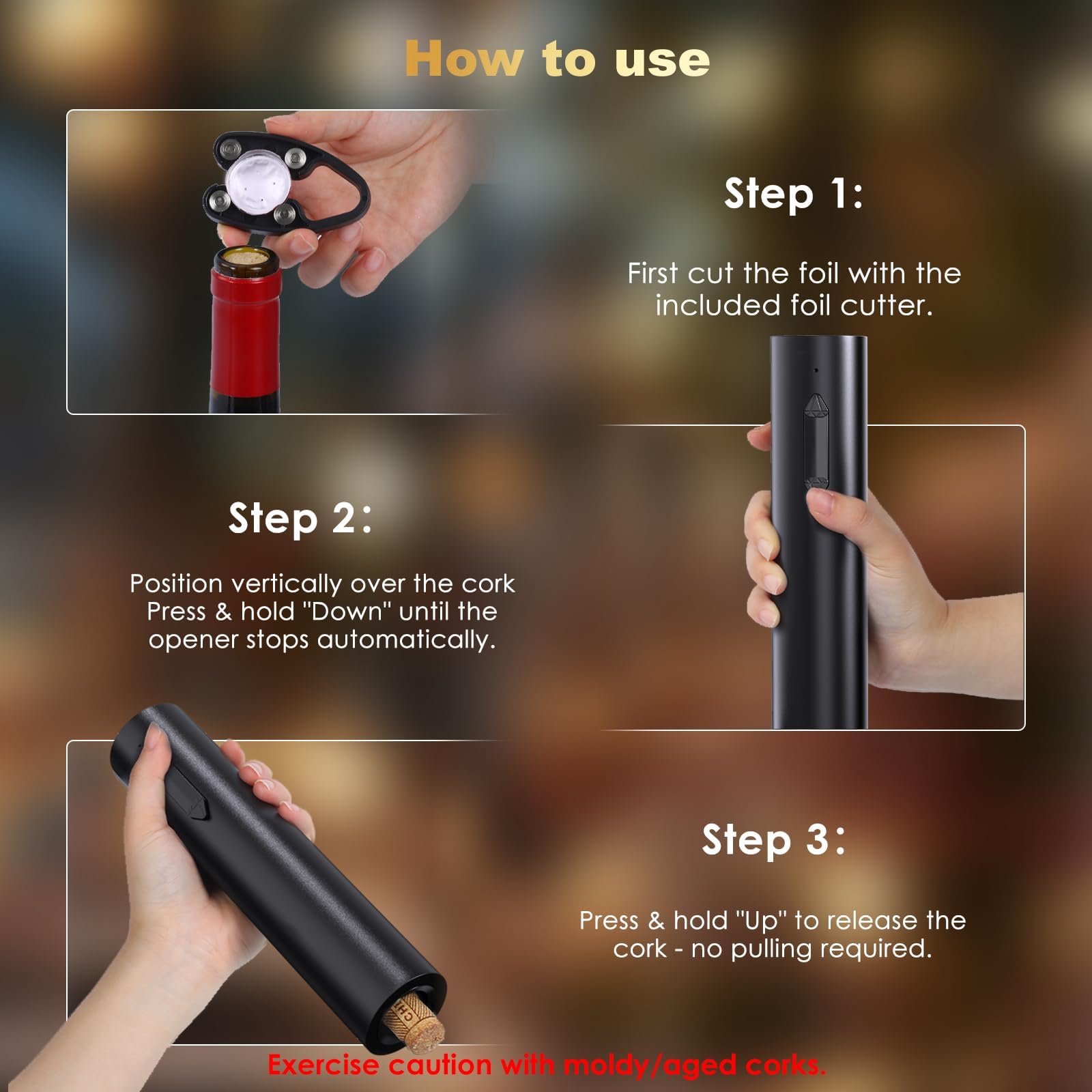 Marchpower Cavatappi Elettrico Ricaricabile 2 in 1 Apribottiglie con Taglierino per Vino