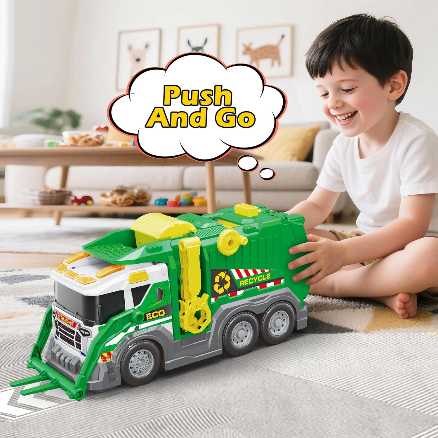 AuroTops Garbage Truck Toys for Kids 3 4 5 6 7 8 Years Old Boys Toy Trucks Set with Sound and Light,Toddlers Birthday Gifts for Boys & Girls Learning Toys,Includes 3 Trash Bins