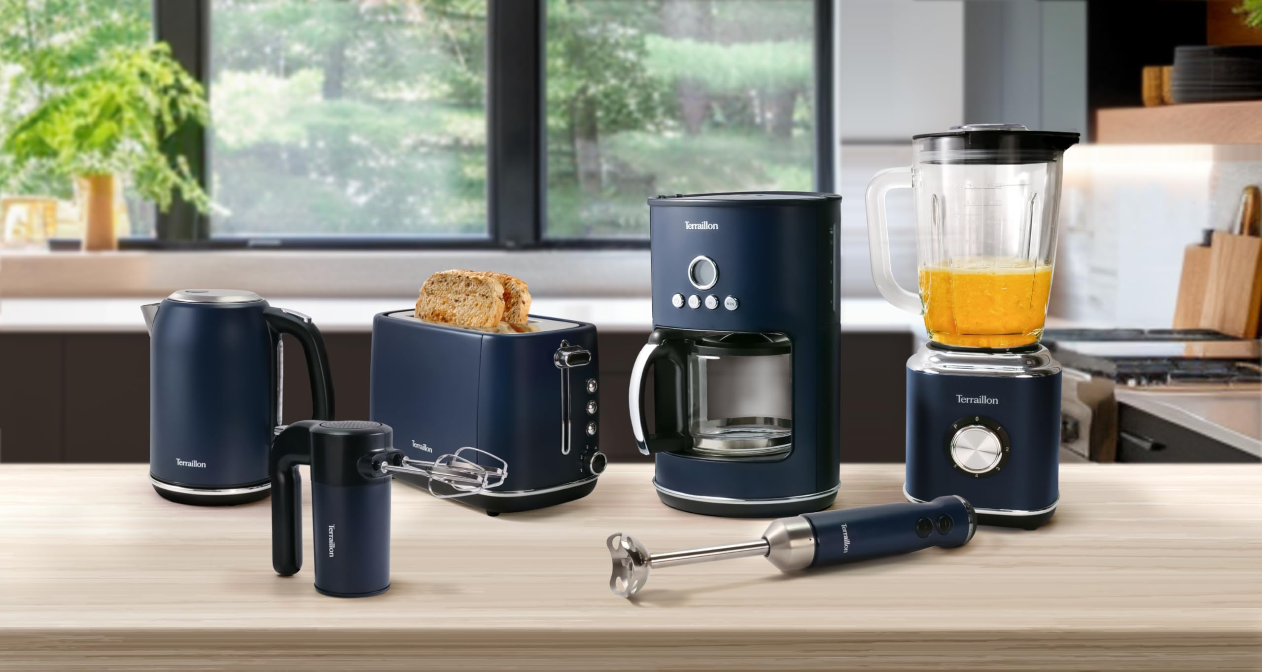 TERRAILLON - NEW MOON- Lange broodrooster, 2 extra grote sleuven, 6 vermogensniveaus (1550W) - Ontdooien, Opwarmen, Automatische uitschakeling, Kruimellade, Behuizing van gelakt roestvrij staal, Blauw