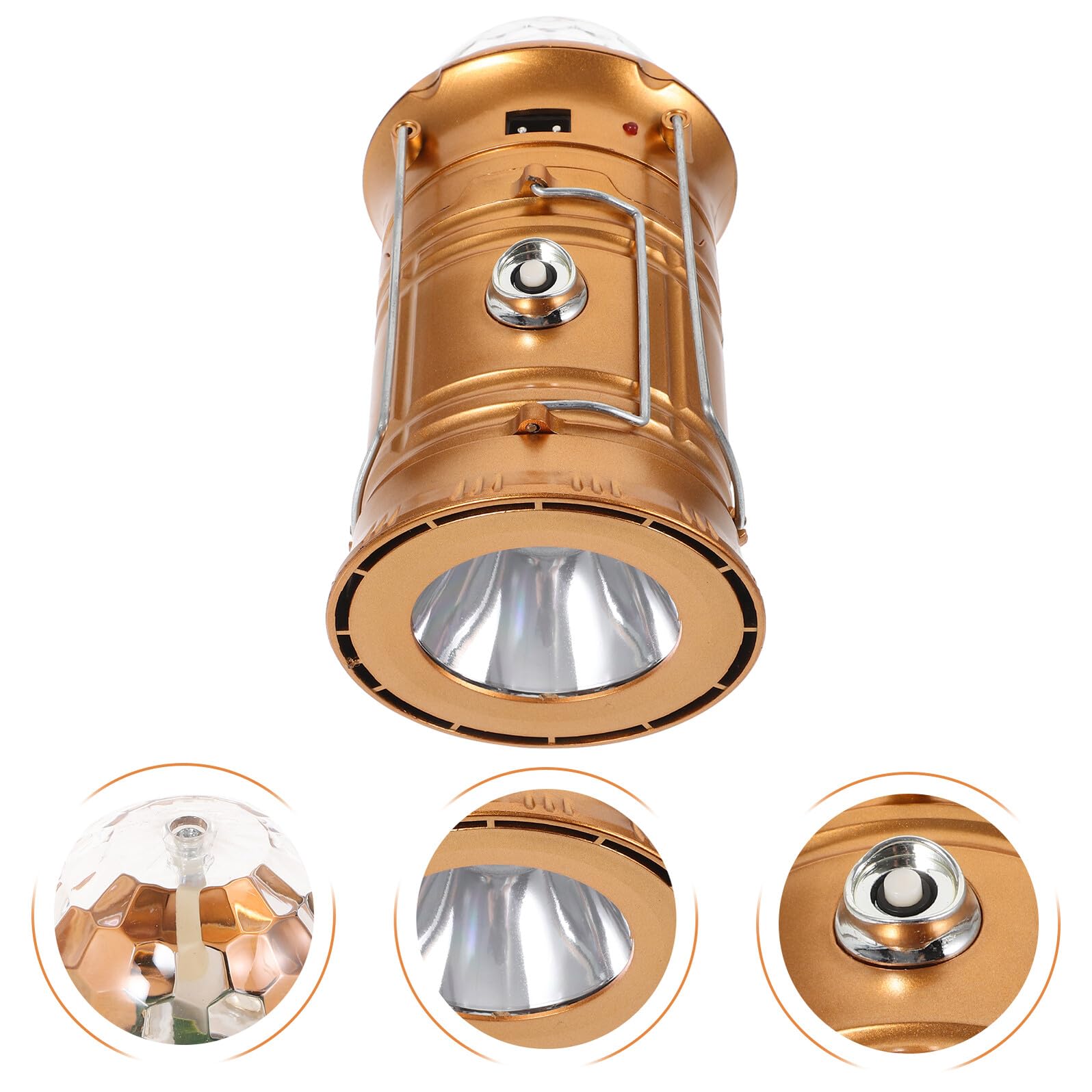 Lámpara Dorada Senderismo y Camping Portátil Recargable para LED | Abs, Asa Giratoria y Ajustable, Ligera, Uso en Exteriores, Formato Compacto