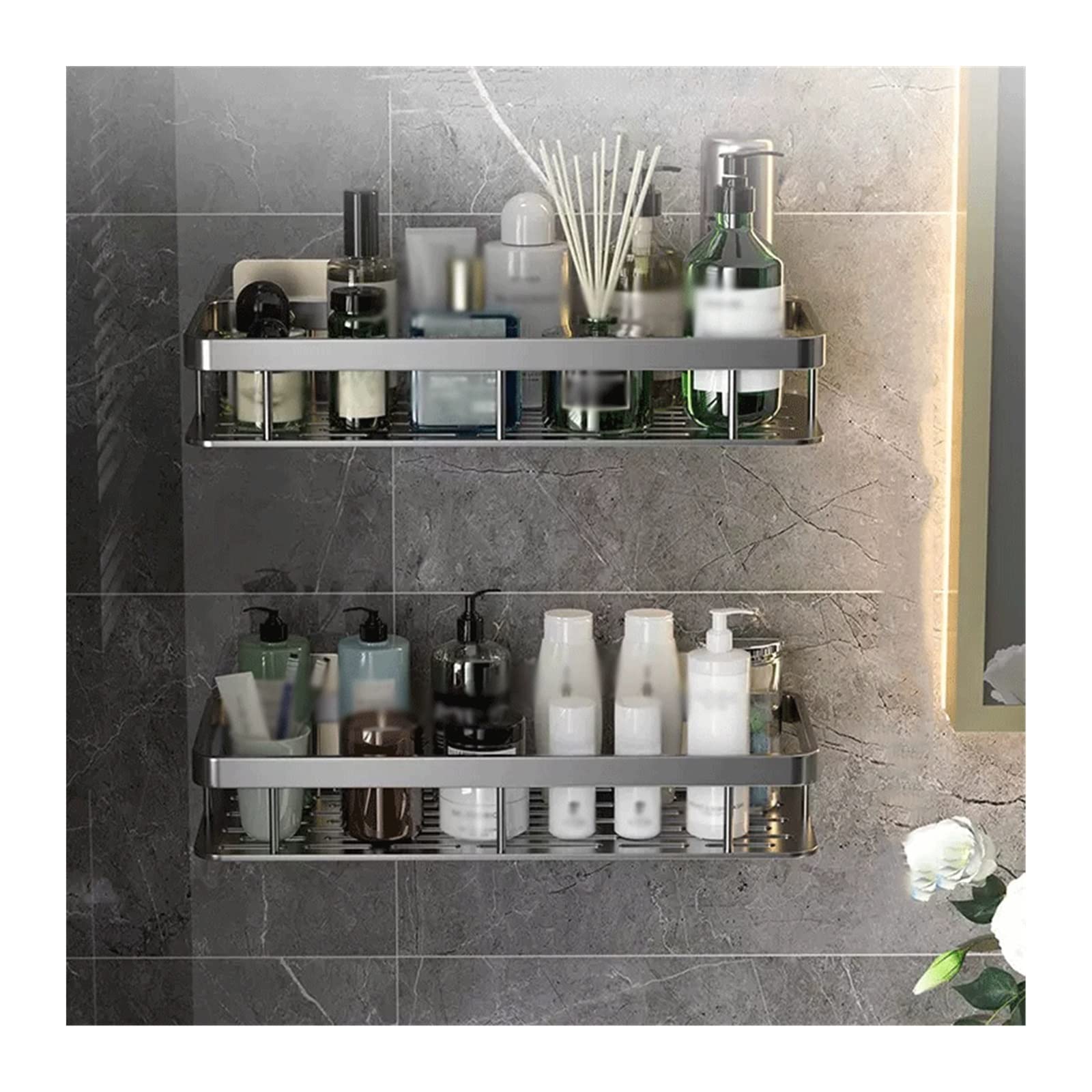 Ripiano per doccia Rack di stoccaggio Lavabo for WC semplice a doppio strato Organizer(Grijs)
