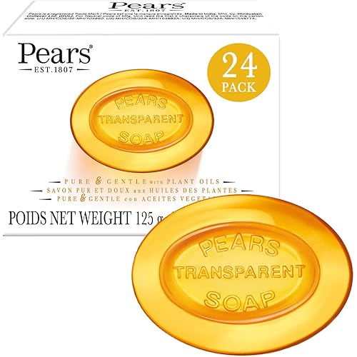 Pears Soap, Pure & Gentle with Natural Oils, 24-Pack – Transparent Amber Glycerin Soap for Pampered, Glowing Skin, 4.4 Oz Ea