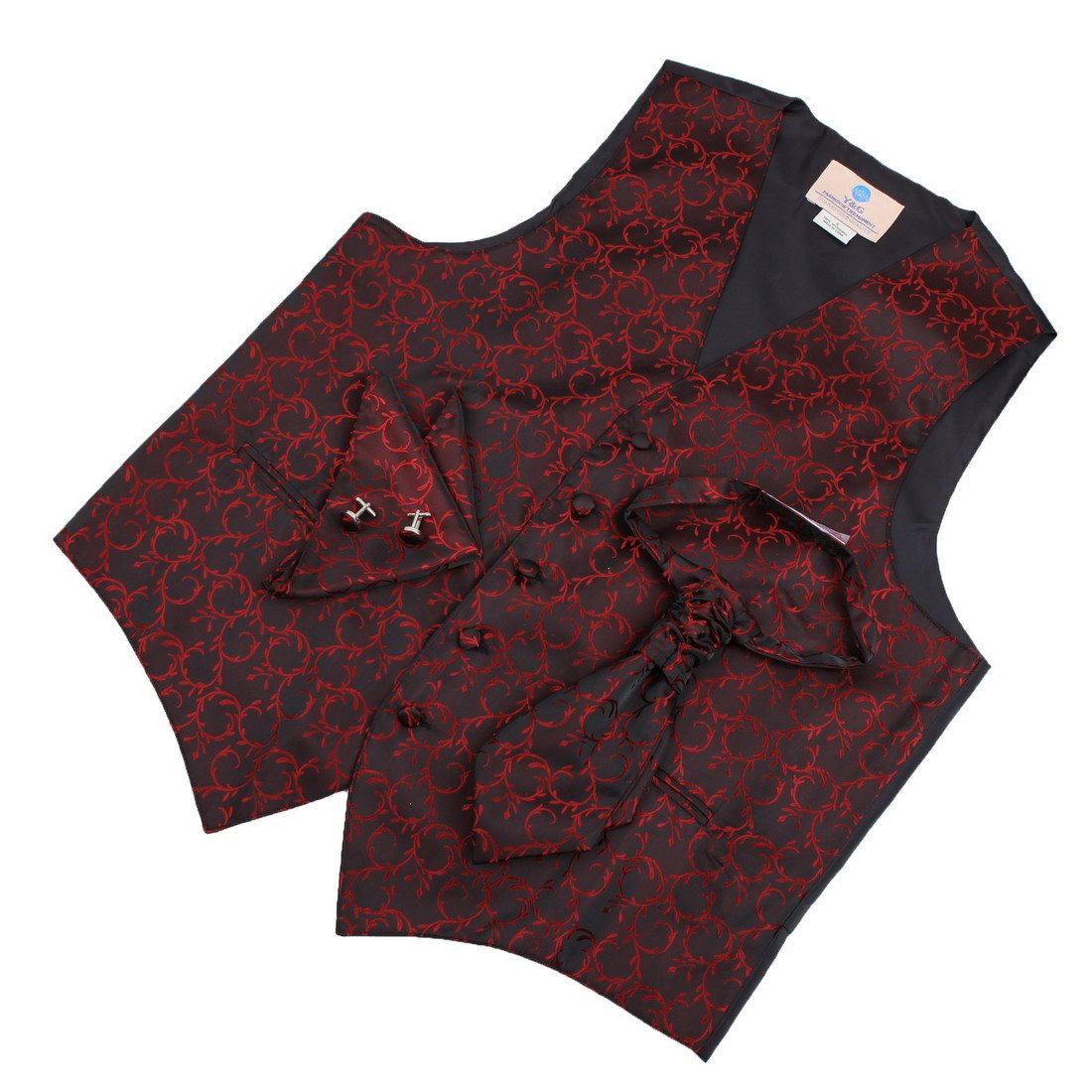 Y&G Men's Fashion Multi Patterned Mens Vests Cufflinks Hanky Ascot Tie Set