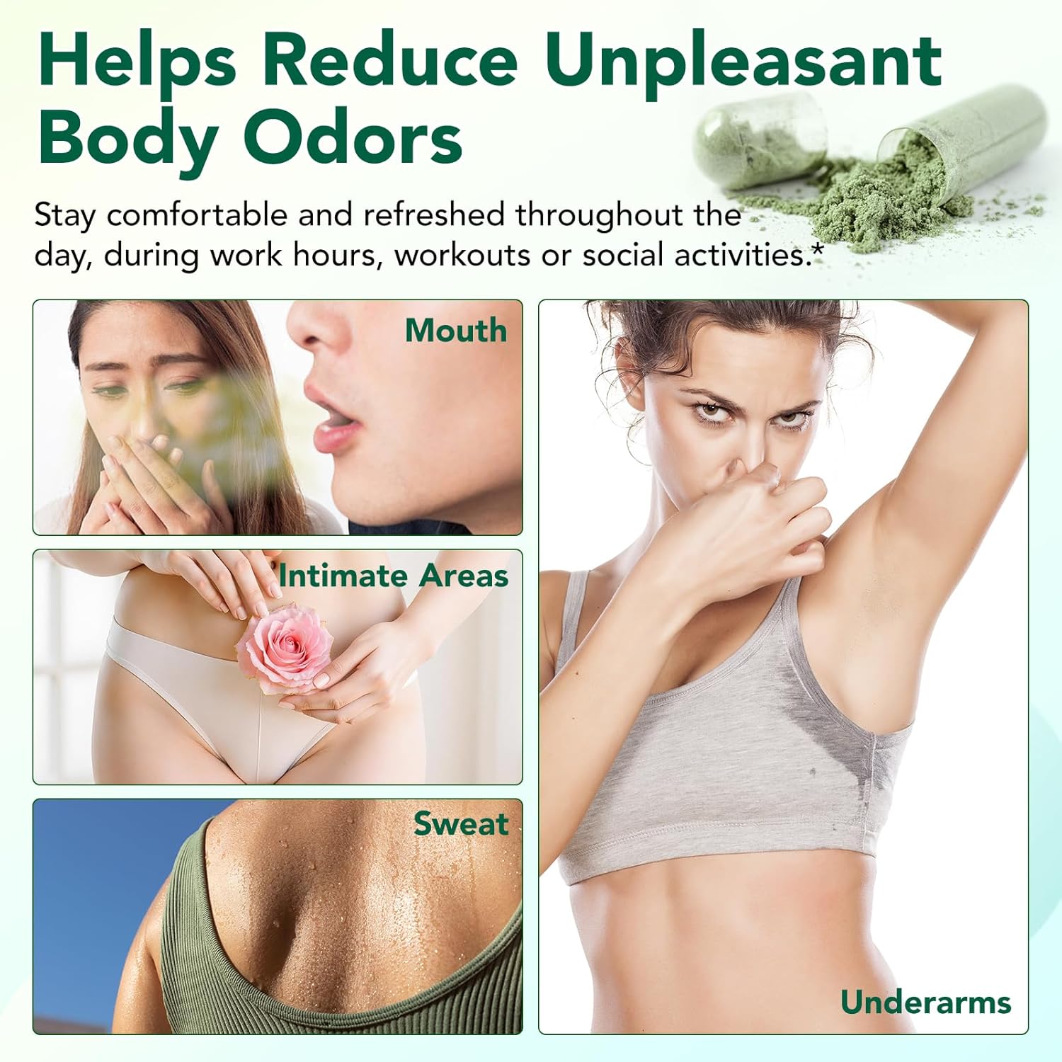 Body Deodorizing Supplement - Chlorophyll Pills for Internal Odor Control, Fresh Breath, and Digestive Support - Helps Reduce Body & Breath Odor from Within for Women and Men - Image 5