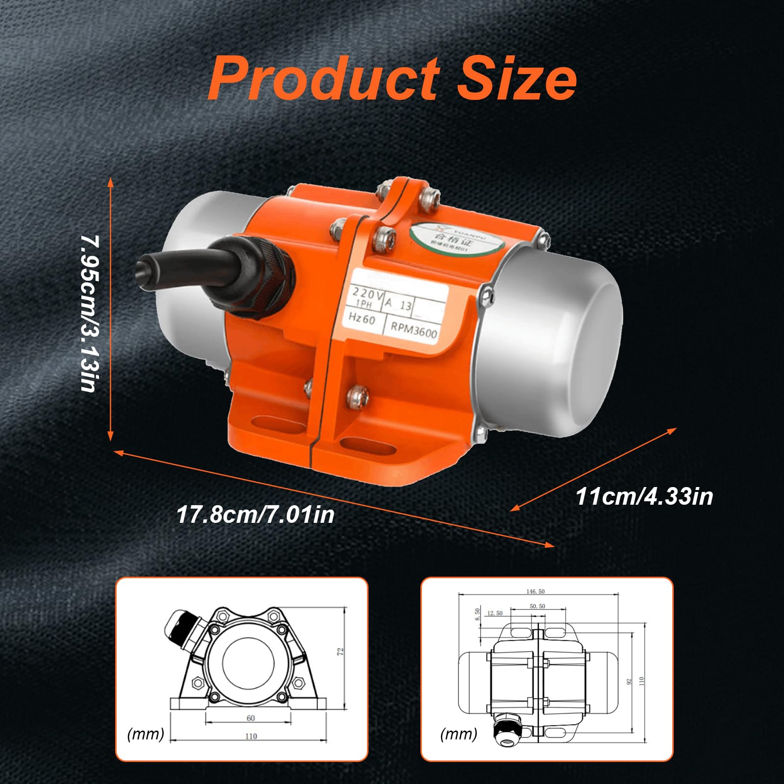 Motore a vibrazione, 220 V, 100 W, con regolatore di velocità, 3600 giri/min, motore a vibrazione monofase, forza di vibrazione: 50 kg, vibratore per mangiatoio/filtro vibrazione/edificio/mineraria