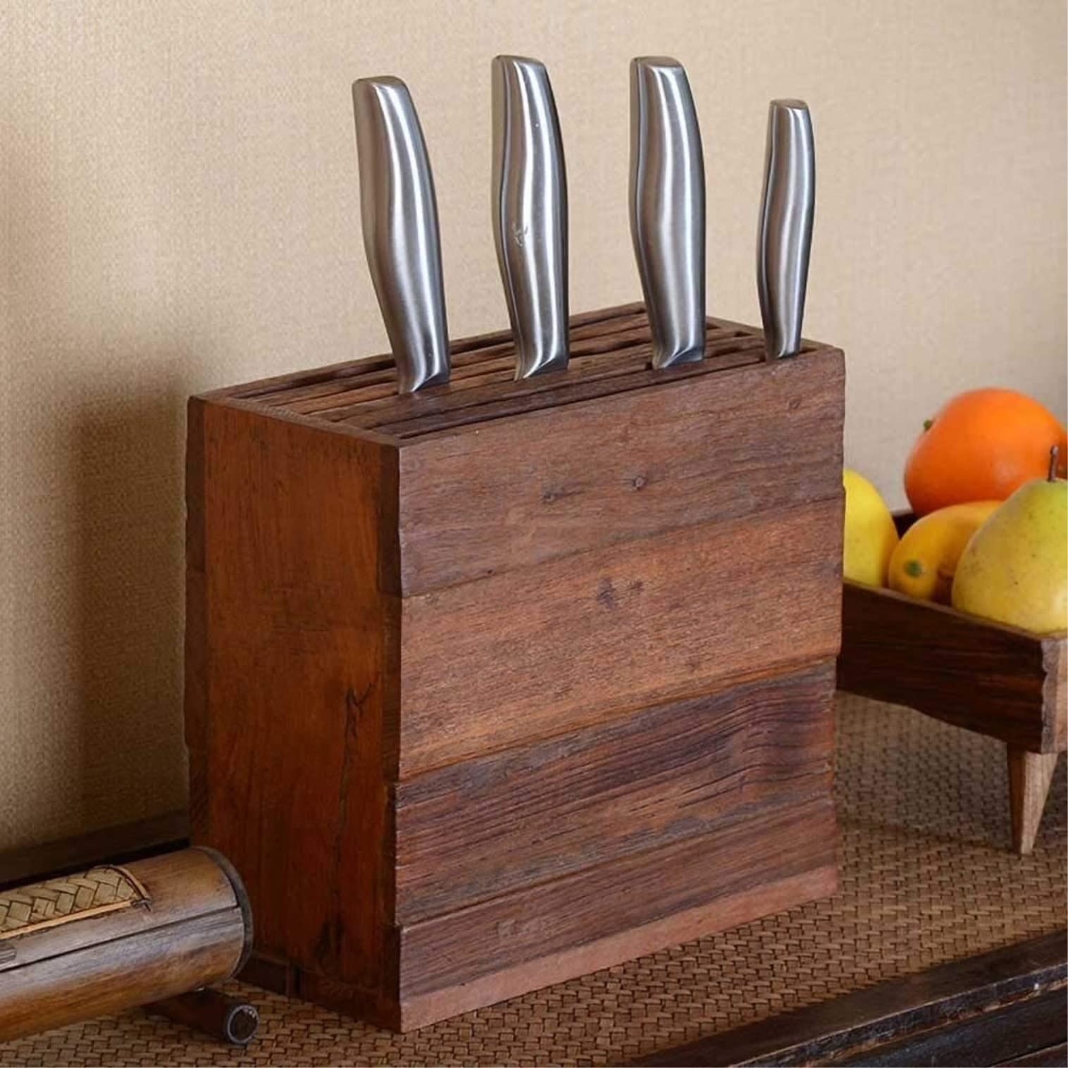 Stojak Kuchenny na Noże Bez Noży, Drewniany Blok Noża Uniwersalny Uchwyt Na Noże Storage Organizer Stojak Ekspozycyjny Do Kuchni Unikalne Gniazdo Knife Block