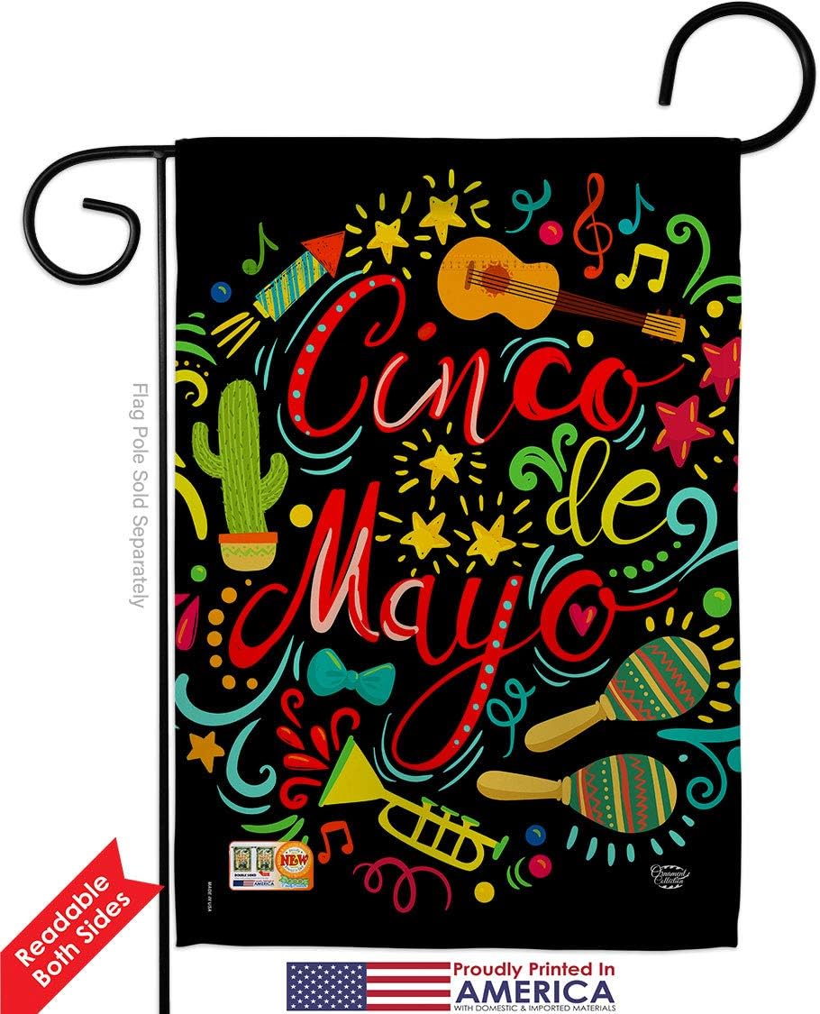 El Fiesta Cinco de Mayo Garden Flag Set Mailbox Hanger Summertime Party Cactus Pinata Sombrero Mexican Outdoor Small Decorative Gift Yard House Banner Double-Sided Made In USA 13 X 18.5