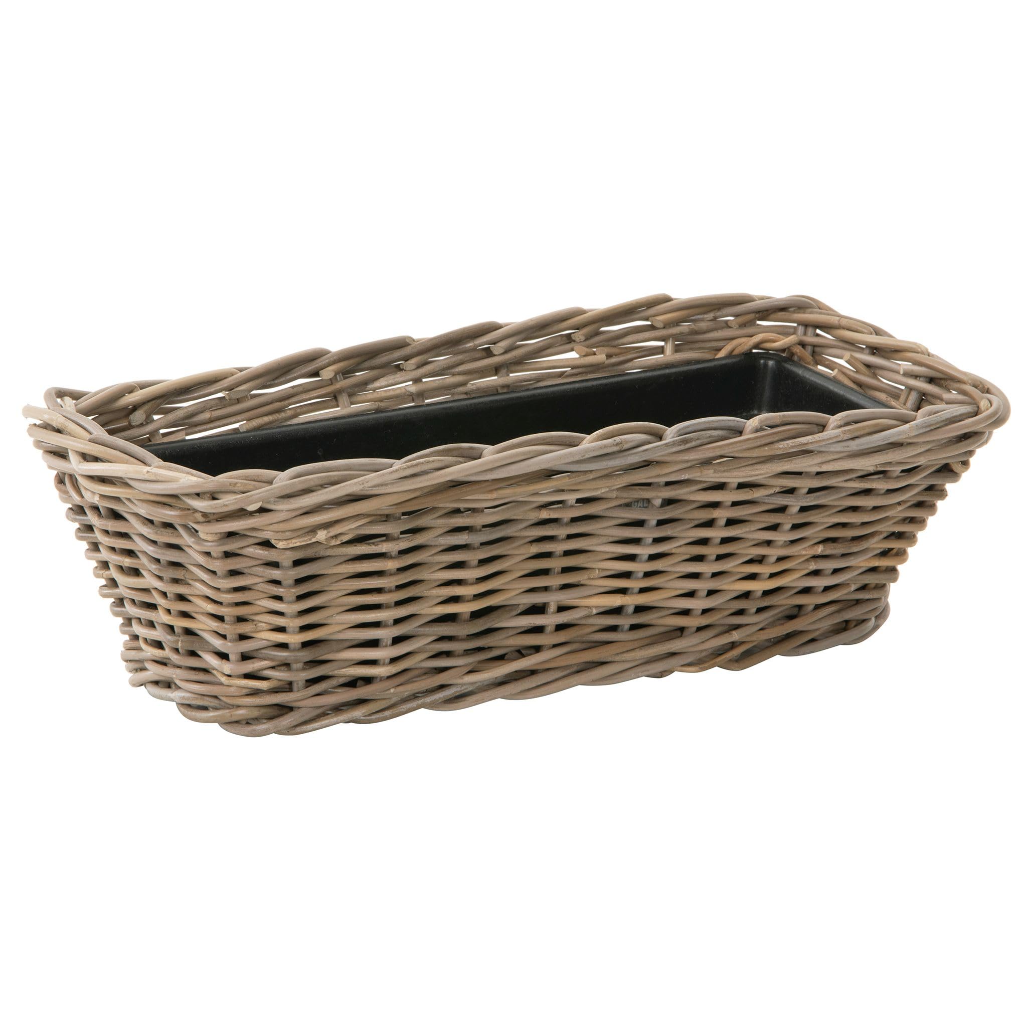 Kouboo Rectangular Rattan Planter Basket with Handles 2.5 Gallon Plastic Pot Liner with Drain Holes Included No Saucer Indoor and Outdoor Use