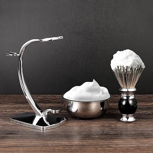 Miniatura 4 de GRUTTI Kit de afeitado para hombres, juego de afeitado 4 en 1, incluye cepillo de tejón, maquinilla de afeitar de seguridad, soporte de afeitado,