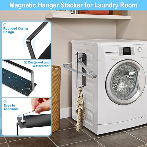 Miniatura 7 de Percha de ropa con 10 clips, estante de secado de ropa, paquete de 6 perchas de acero inoxidable para calcetines y colgador, organizador magnético