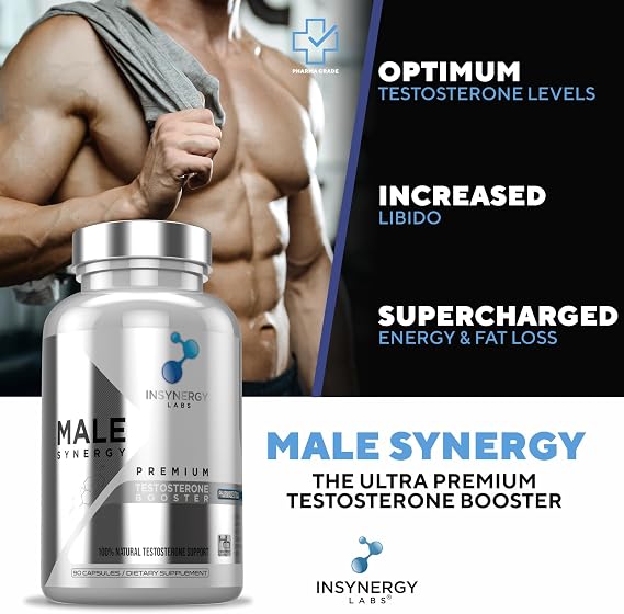 Ultra Premium Testosterone Booster for Men - Male Synergy The UK’s No1 Testosterone Supplements for Men Test Boost Energy Muscle Growth Libido | 90 Vegan Capsules Zinc Magnesium (Pack of 2)