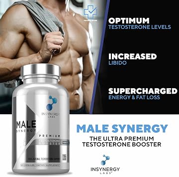 Ultra Premium Testosterone Booster for Men - Male Synergy The UK’s No1 Testosterone Supplements for Men Test Boost Energy Muscle Growth Libido | 90 Vegan Capsules Zinc Magnesium (Pack of 2)