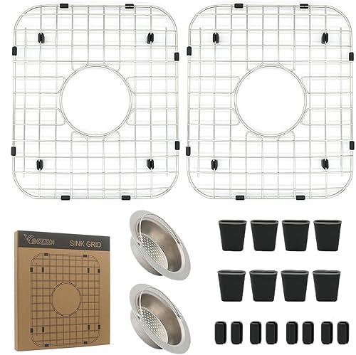 Paquete de 2 rejillas para fregadero de cocina, 11-34 pulgadas x 13-78 pulgadas, protectores para fregadero de cocina con drenaje central, estante