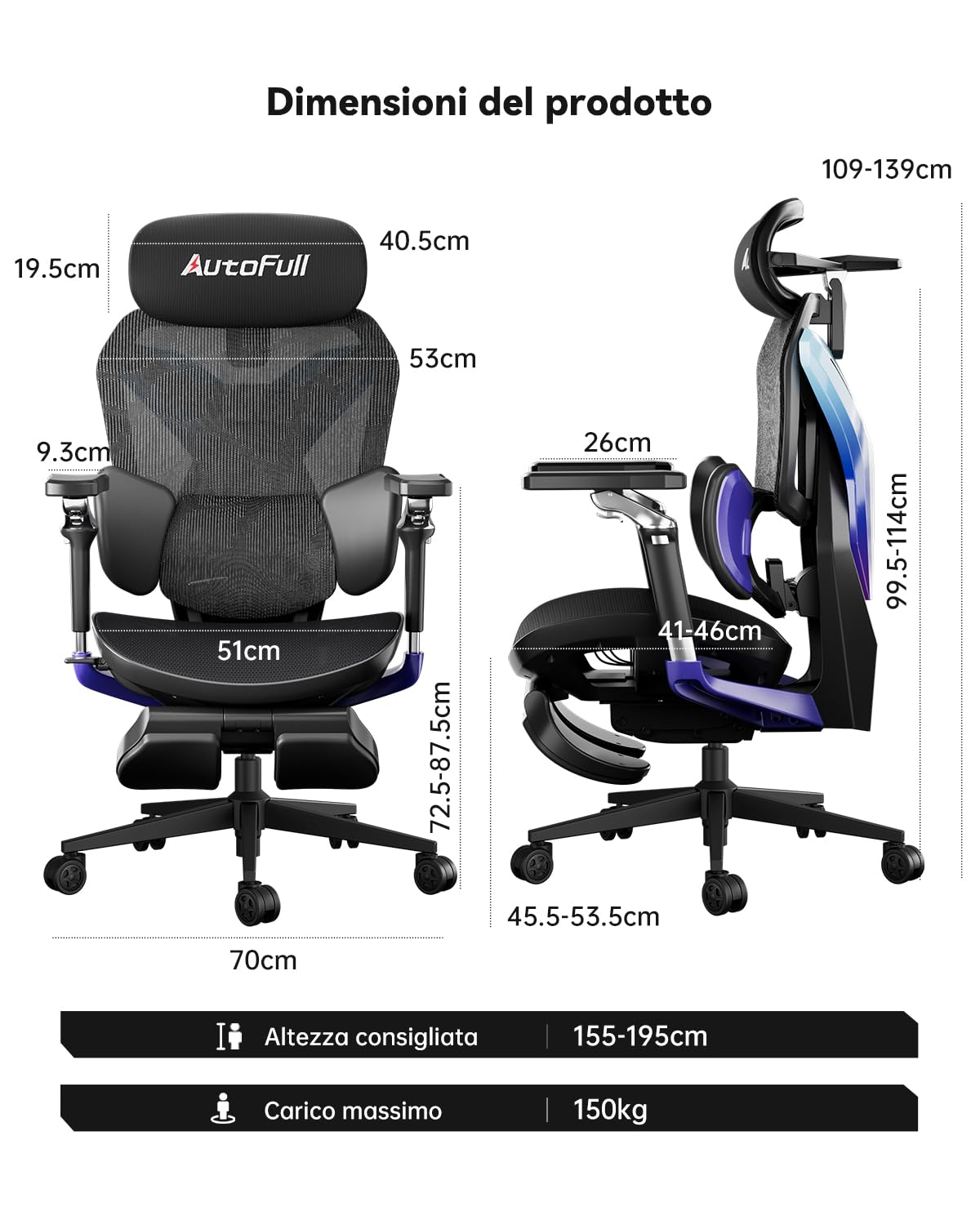 AutoFull G7 Sedia Ergonomica da Ufficio, Sedia da Gaming con Supporto Lombare Dinamico, Braccioli Girevoli a Doppio Asse 720°, Schienale Reclinabile a 140° e Cuscino Cervicale 4D (Laser) | Adatto per ufficio e gioco, supporto lombare a 3 zone, modalità Ze