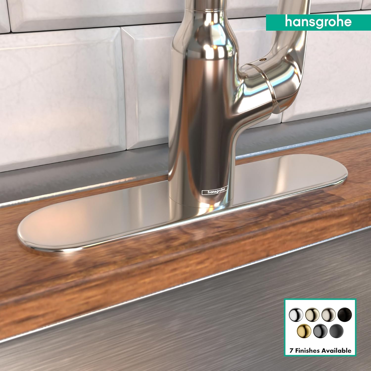 hansgrohe 11-inch Coordinating Base Plate Modern Easy Install in Polished Nickel, 14019831