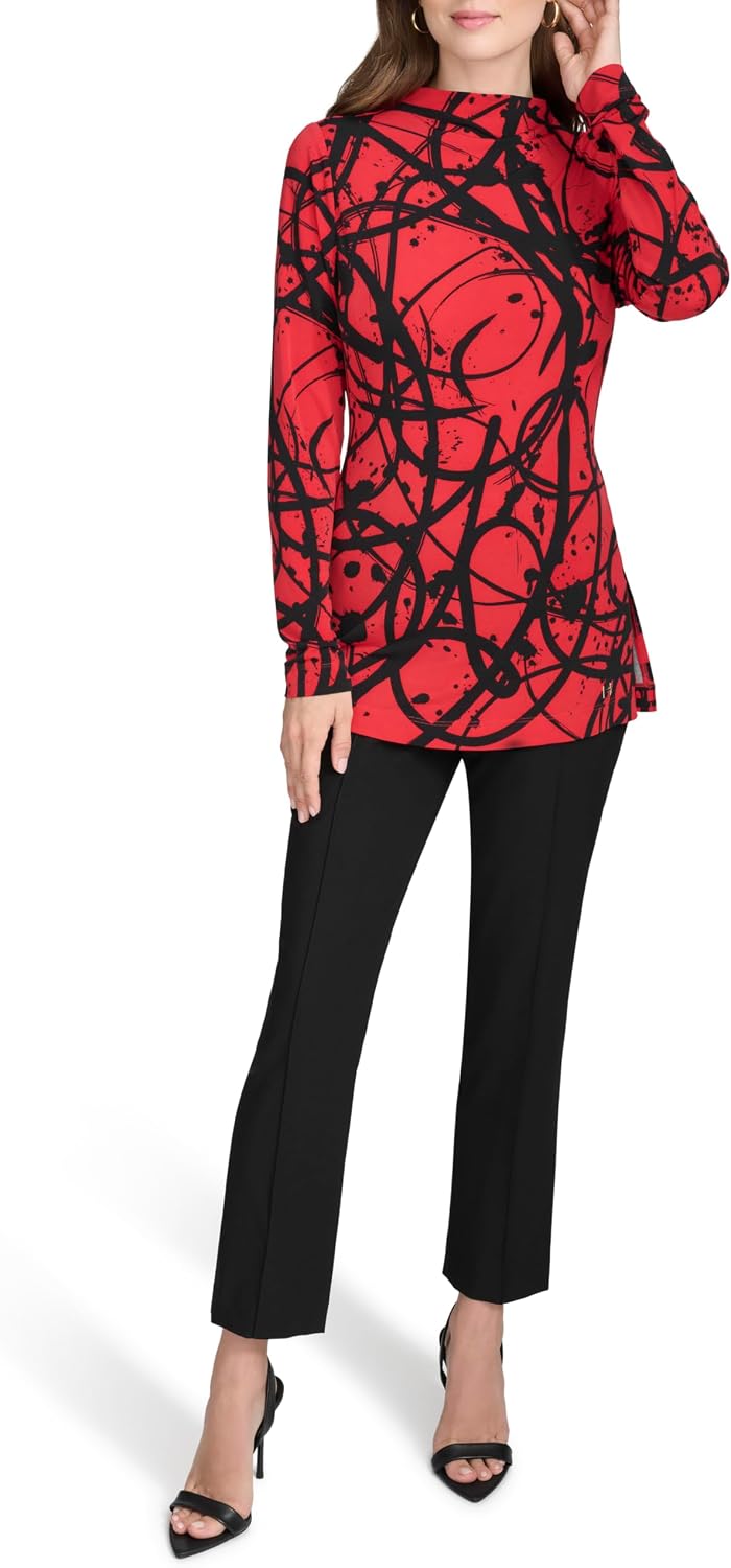 Halston Women's Printed Long Sleeve Jersey Knit