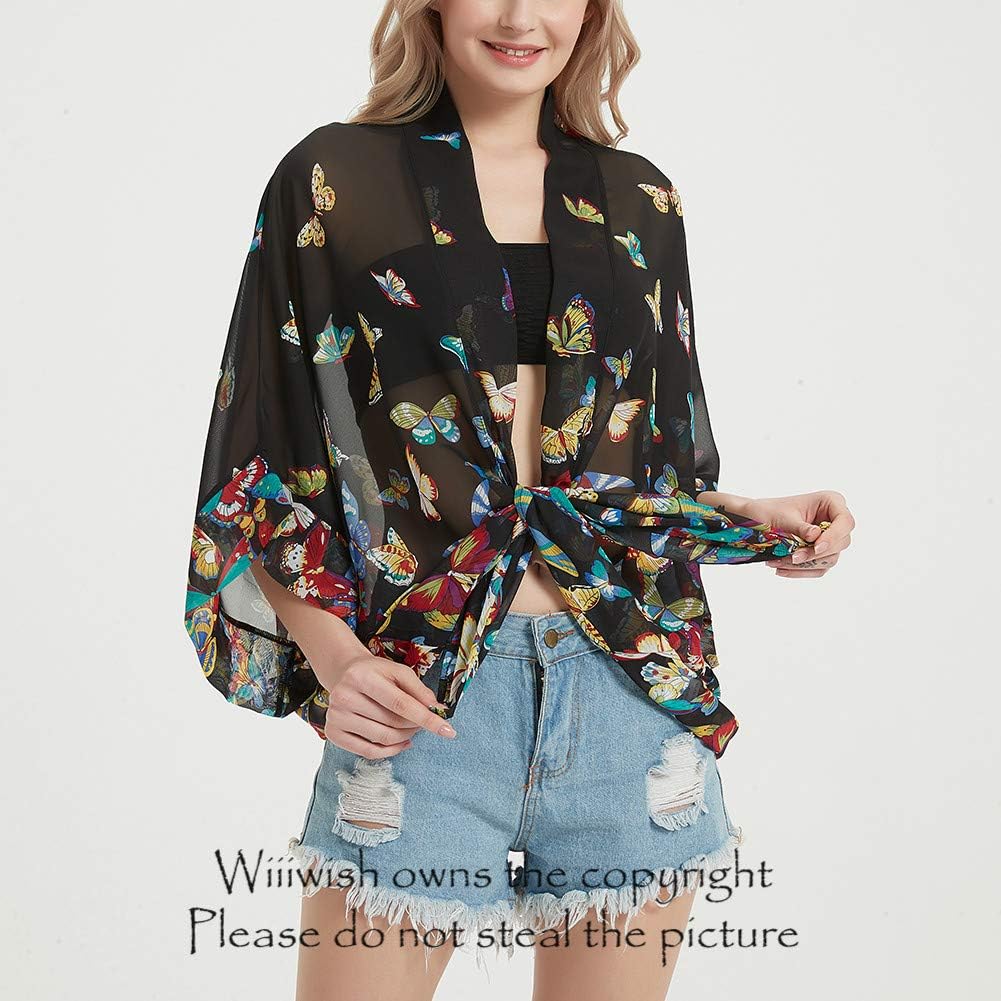 Womens Bohemian Floral Sheer Chiffon Kimono Beach Bikini Cover up Cardigan Capes Tunic - Image 5