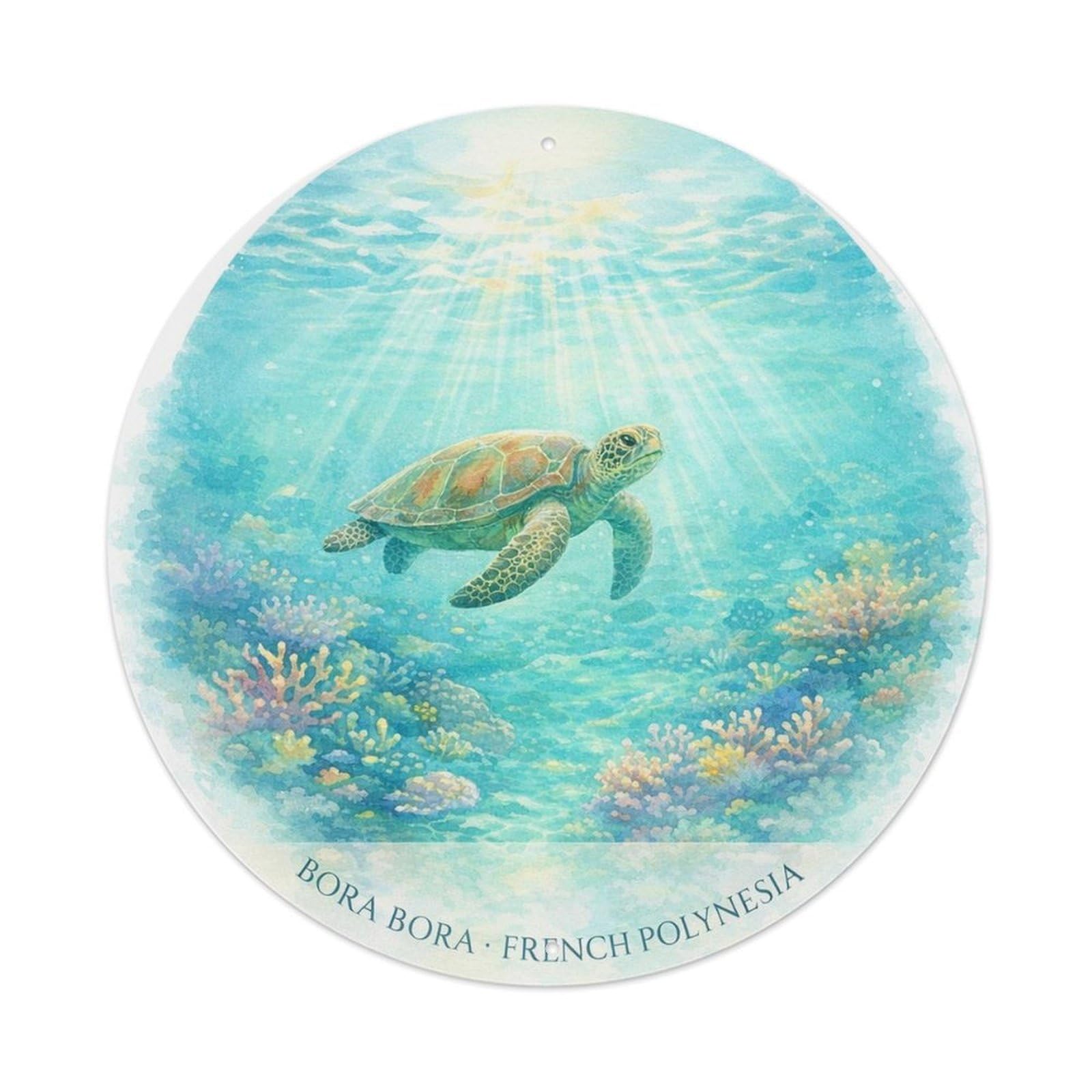 Olyhtr 8X8inch Classic Style Sea Turtle Borabora Coral Reef Watercolor Marine Metal Tin Sign