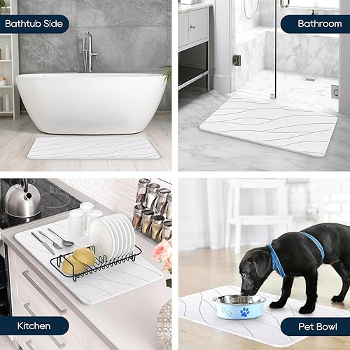 Miniatura 6 de Closefriend Tapete de baño de piedra de diatomita, tapete de baño de secado rápido, piedra, tierra de diatomeas, antideslizante, absorbente, de