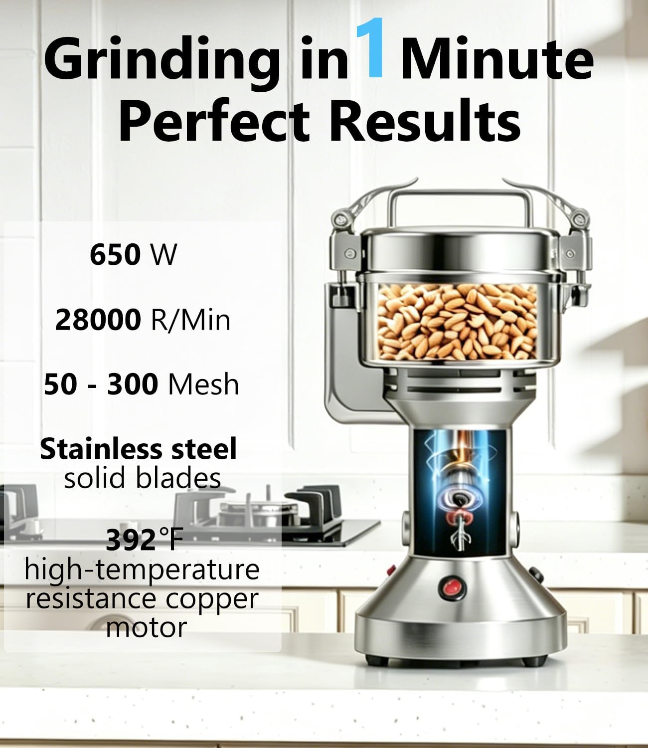 Electric Grain Mill 150g Flour Mill Home for Wheat Corn Rice Herbs Spices image 5