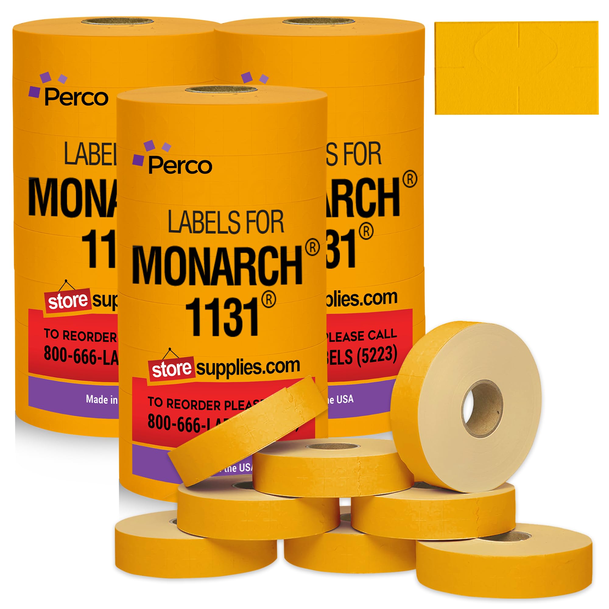 Étiquettes de prix orange fluo pour pistolet de prix Monarch 1131 - 3 manchons, 24 rouleaux - 60 000 étiquettes de marquage de prix - avec rouleaux d'encre inclus