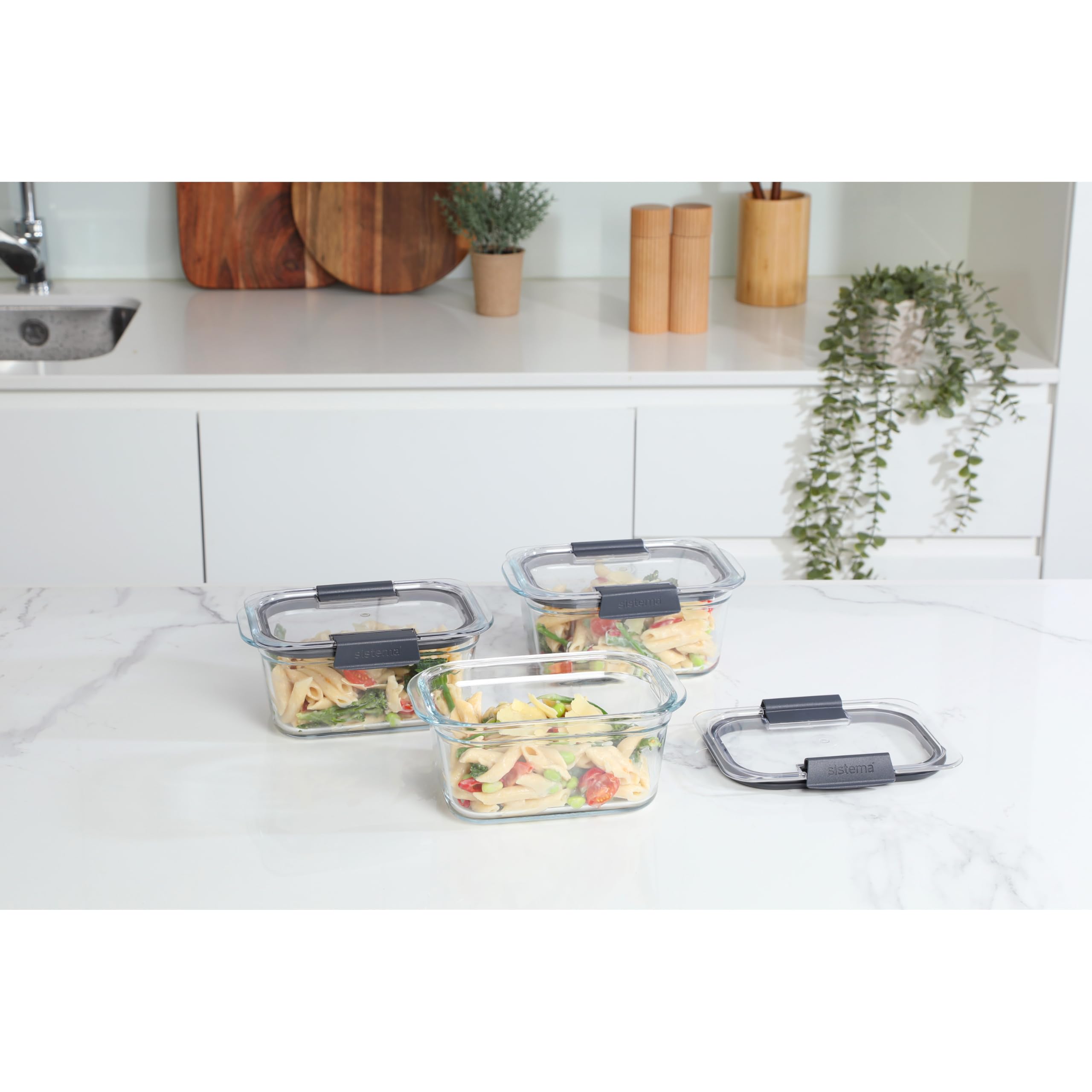 Sistema Brilliance - Contenitori in vetro per la preparazione dei pasti da 1,1 l, 100% ermetici e ermetici, per riscaldamento senza schizzi, base sicura per friggitrice ad aria, adatti al congelatore
