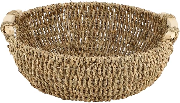 Round Storage Basket, Wicker Grass Tray for Bread Fruit Toys, 13"x5"