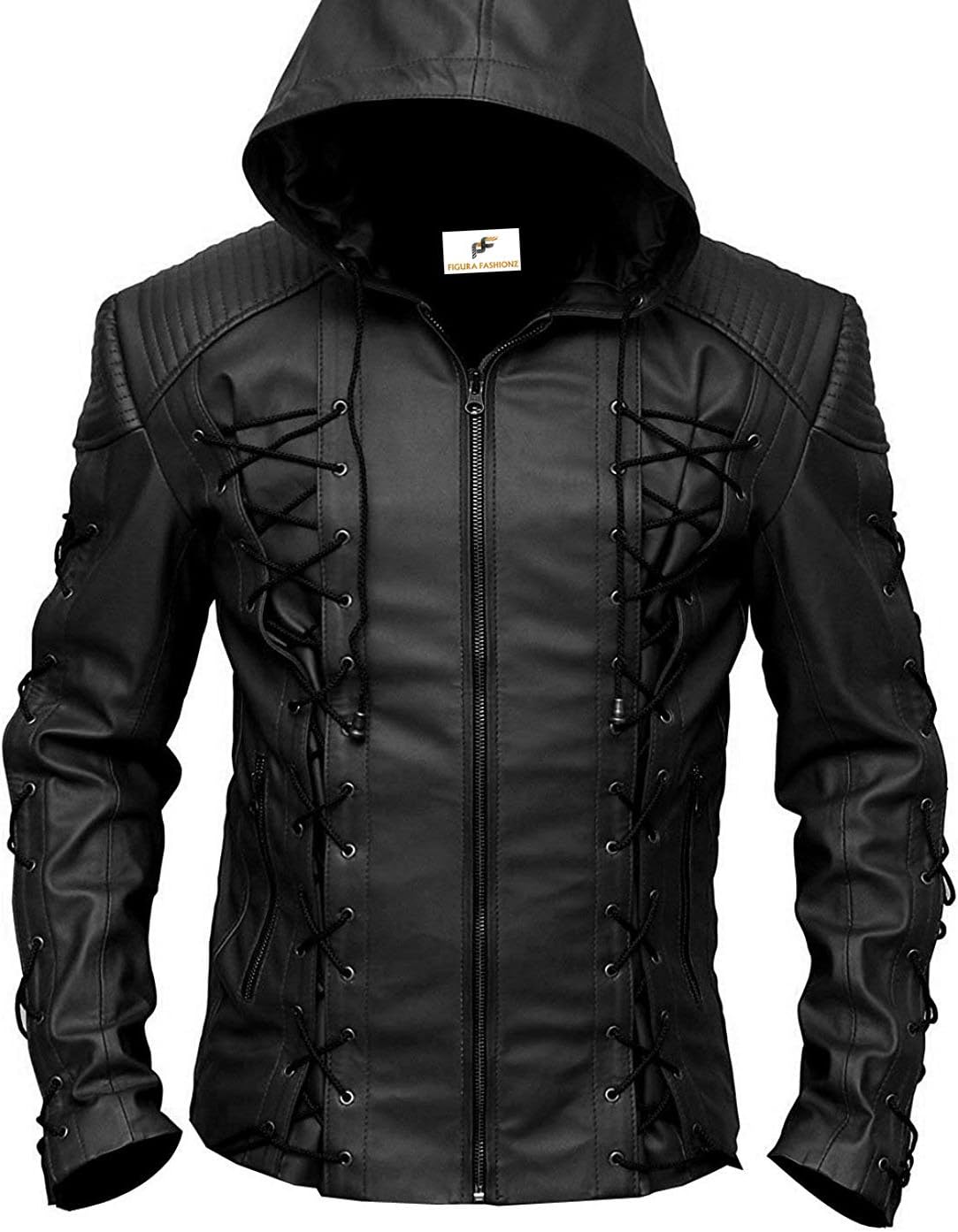 DC Green Arrow Black Faux Leather Roy Harper Jacket with Hood for Men