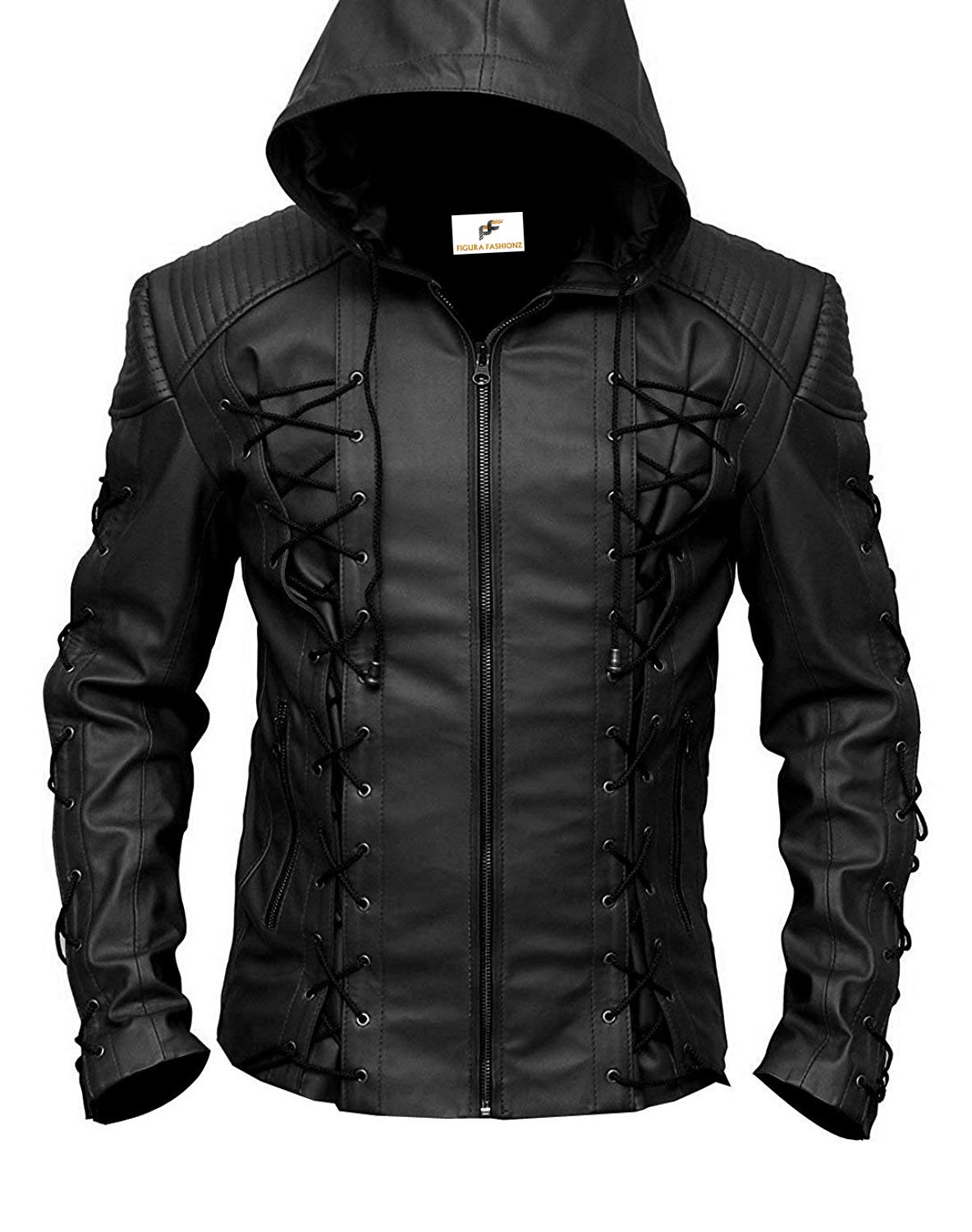 DC Green Arrow Black Faux Leather Roy Harper Jacket with Hood for Men